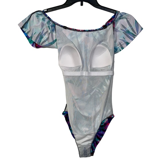 Swim Solutions Off the Shoulder Tummy Control 1piece Swimsuit Blue 8 - Picture 5 of 10